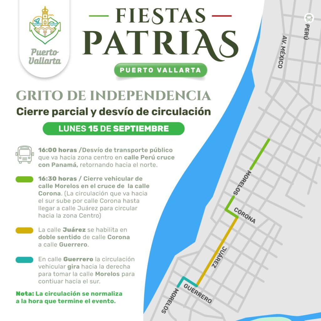 Habrá cambios a la circulación con motivo del grito y del desfile del 16 de septiembre