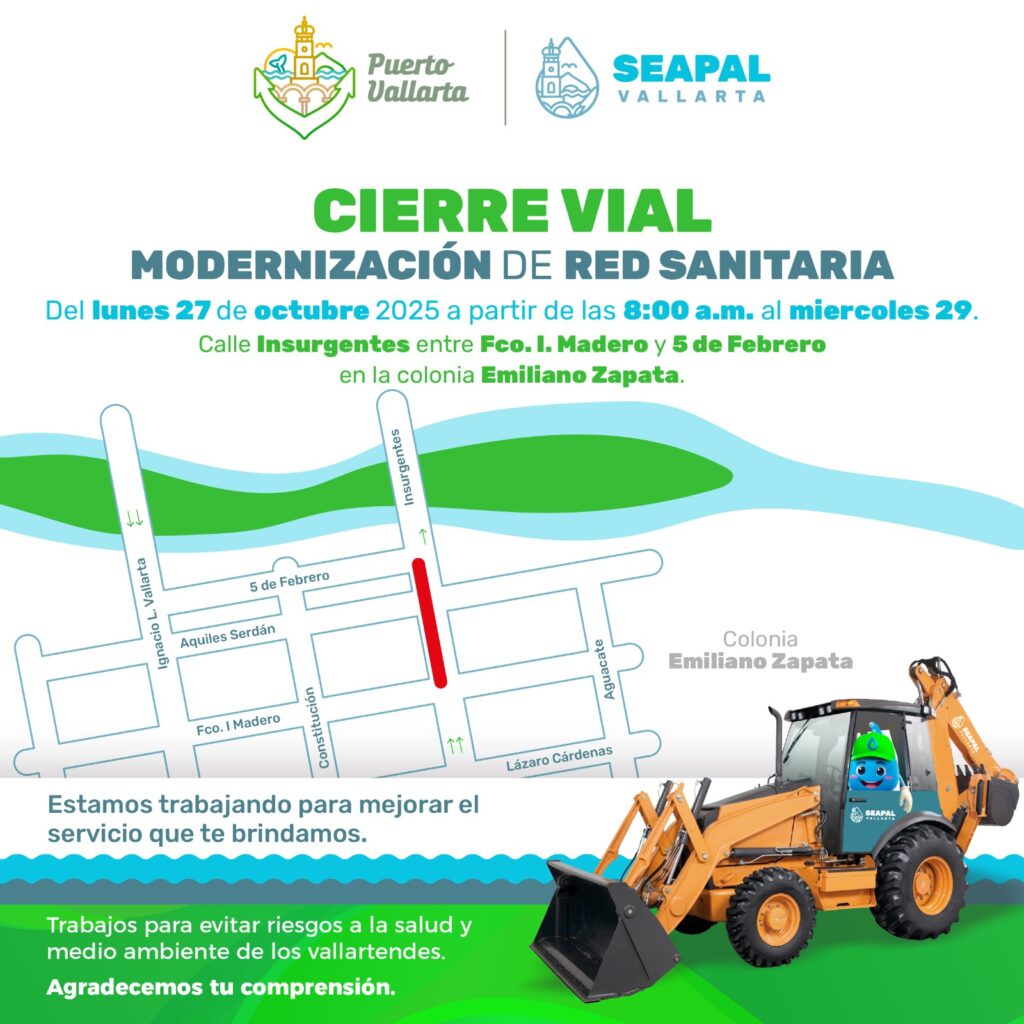 Programan cierre vial en calle Insurgentes por obras para modernizar drenaje