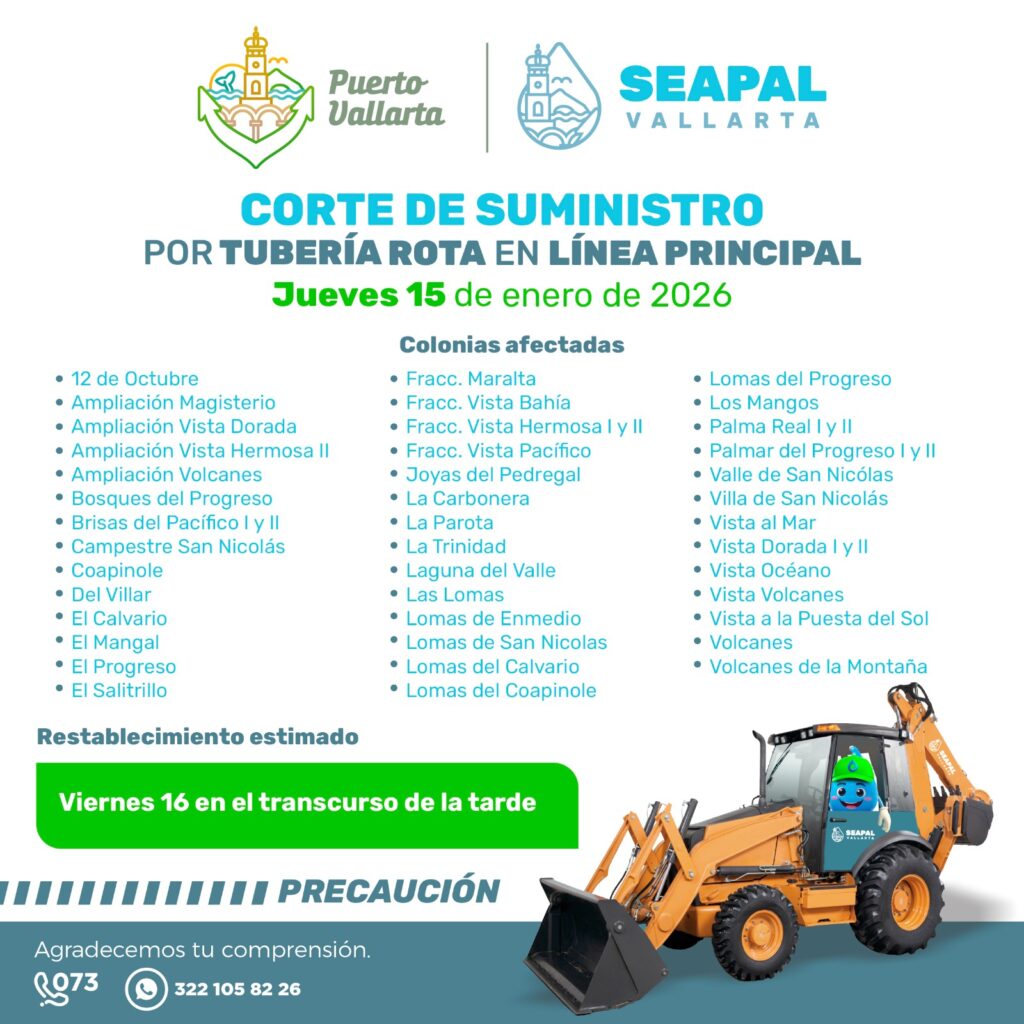 SEAPAL Vallarta atiende ruptura en línea principal que afecta el suministro en la parte alta de El Pitillal