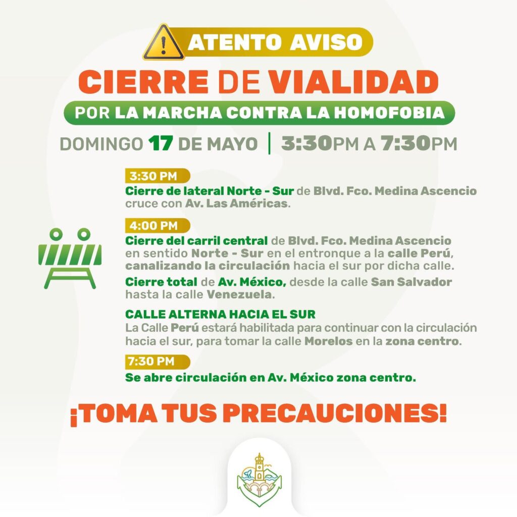 ¡Toma precauciones! Anuncian cierres viales por actividades del Pride 2026 en Puerto Vallarta
